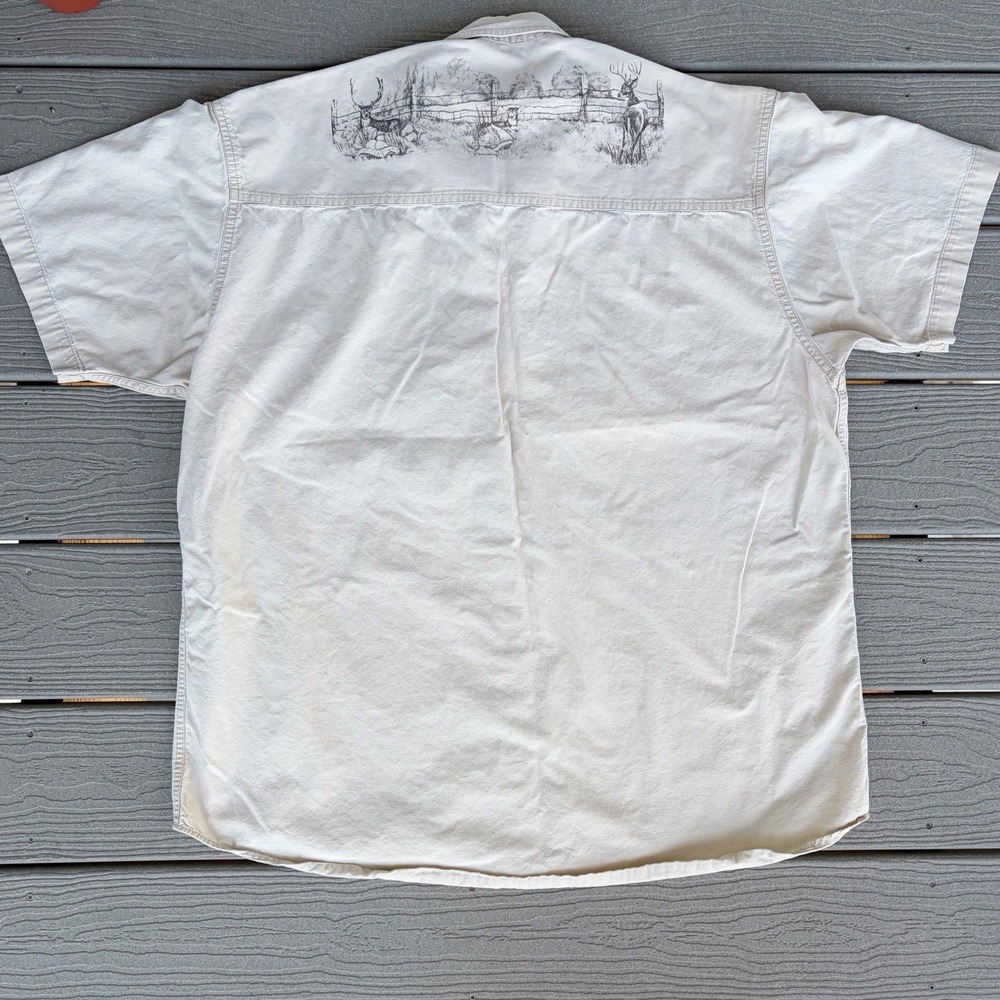 Redhead Mens Deer Short Sleeve Button Down Cotton Utility Shirt L Nature Yoke